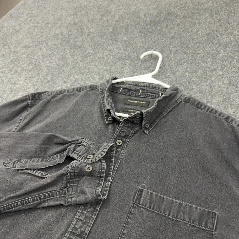 Banana Republic Button Down Shirt Mens XXL Black Cotton Untucked Slim Fit Casual